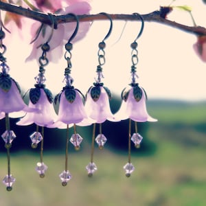 Lilac Earrings - Flower Earrings - Lavender Earrings - Bell Flower Earrings - Lilac Wedding - Woodland Wedding - Flower Fairies - Vintage.
