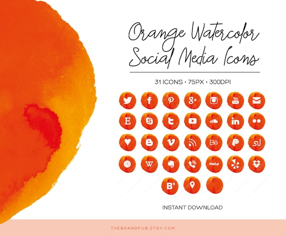 Orange Aquarell Social Media Icons Set 32 Symbole 75px Etsy