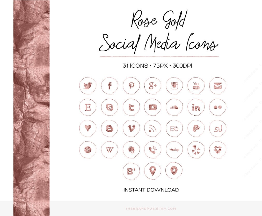Rose Gold Social Media Icons Set 30 Symbole 75px Etsy