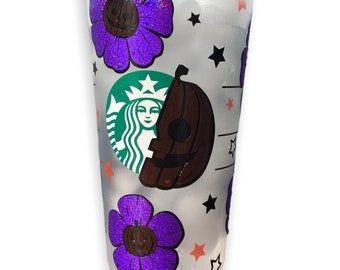 Pumpkin Starbucks Venti Cold Cup/ Halloween Cup/ Pumpkins and Flowers/ Fall Cup / Reusable