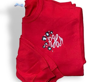 Custom Monogram Embroidered Sweatshirt/ Cowprint Monogram/ Leopard Embroidery/ Monogram Gift/ Valentine’s Day Shirt