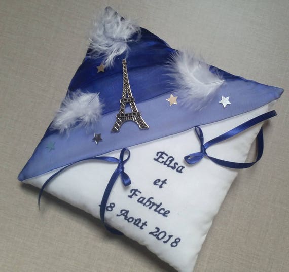 Midnight Blue Ring Bearer Pillow Decor Wedding Paris Silver Etsy