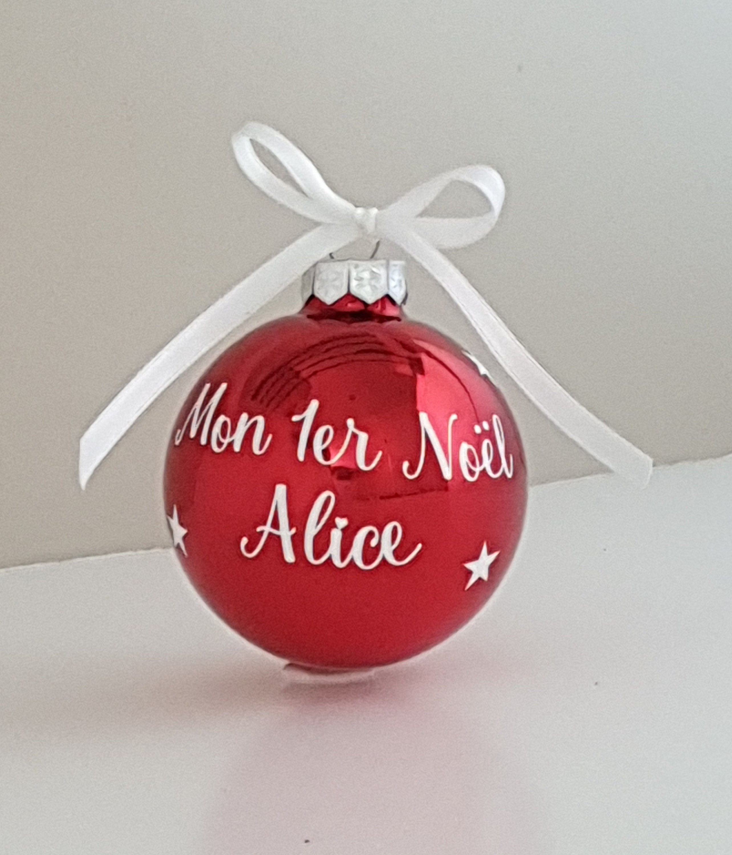 Boule de Noël Rouge Personnalisée Mon 1Er Noël Joyeux Noël