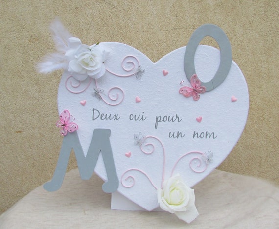 Urne Cœur Rose Poudré Et Gris Perle Mariage Romantique Chic Thème Amour Fleur Papillon Personnalisée Saperlipopette Création