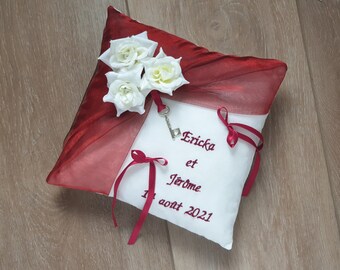 Country wedding cushion burgundy, personalized Saperlipopette Création