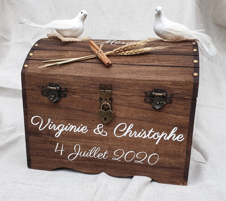Urne Mariage Bois 25x25x20cm Avec Cadenas - Cagnotte Lune De Miel | Cadeau Invités Anniversaire