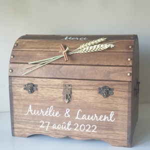 Large Urn, wooden wedding chest with country theme ears of wheat, Saperlipopette Creation