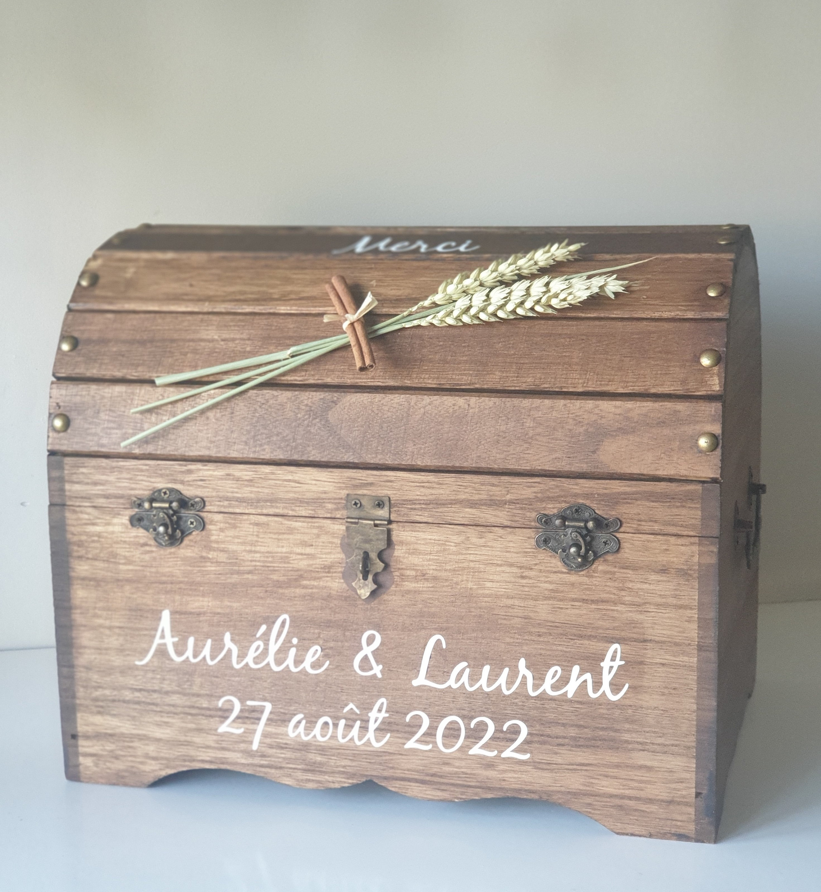 Urne Mariage En Bois Personnalisable - 32x18,8 Cm, Gravure Nom/logo, Pour Enveloppes Et Cagnotte - 5