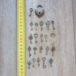 Cadenas cœur avec sa clé et 40 clés supplémentaires n'ouvrant pas le cadenas, jeu tombola mariage Saperlipopette Création image 3