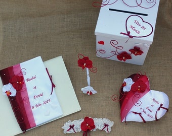 Conjunto de ceremonia personalizada, tema de decoración de la boda orquídea roja, creación de Saperlipopette