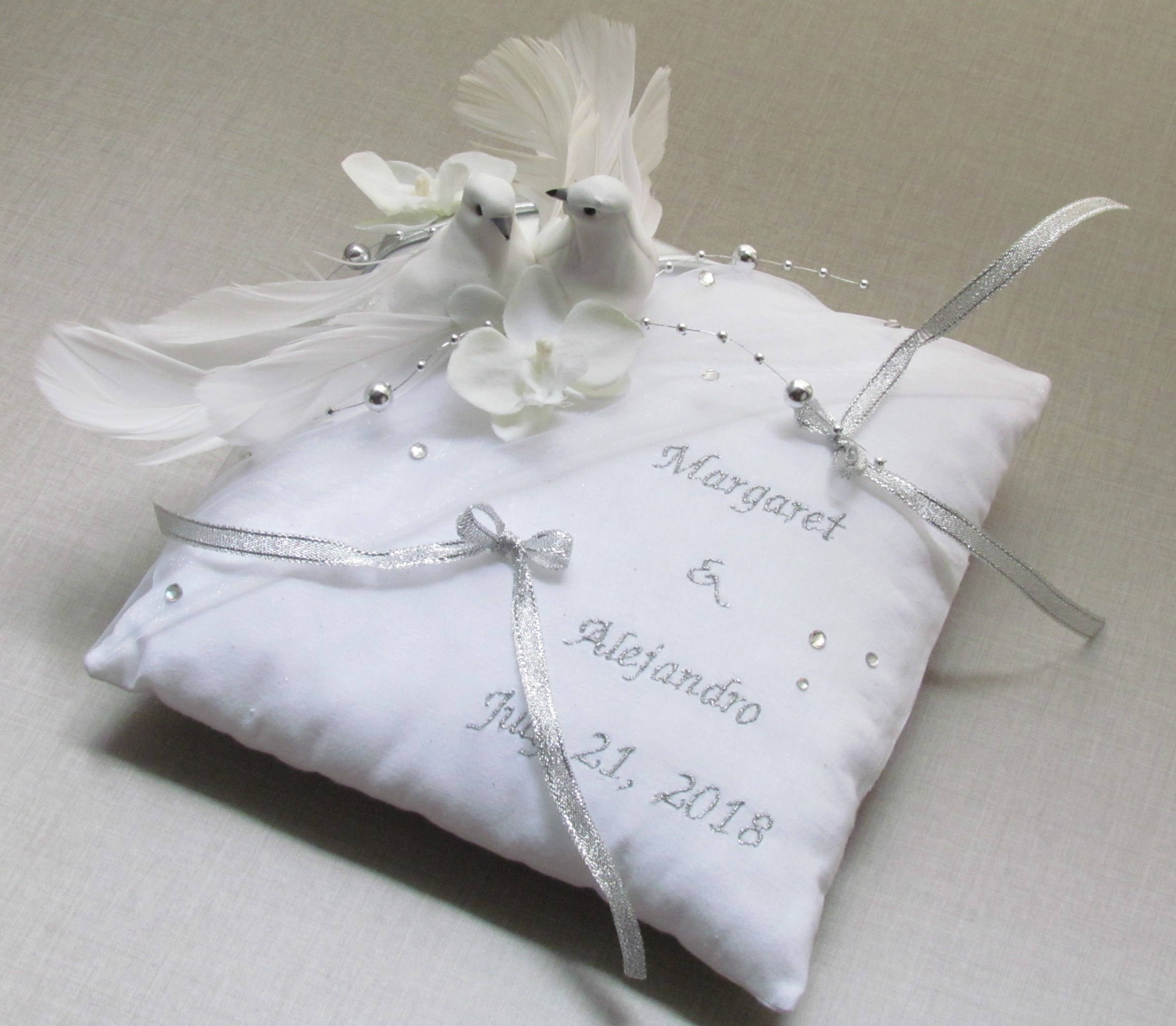 Ring Bearer Pillow White And Silver Romantic Wedding Decor Etsy