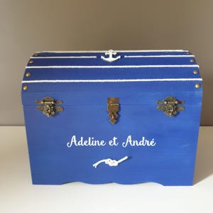 Grande Urne, coffre bois mariage thème marine, bleu marine et blanc , Saperlipopette Créations