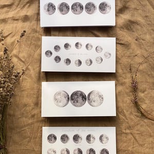 conjunto de 8 cartões - desenhados à mão pelo artista - DL - com envelopes - impressão artística, fases da lua