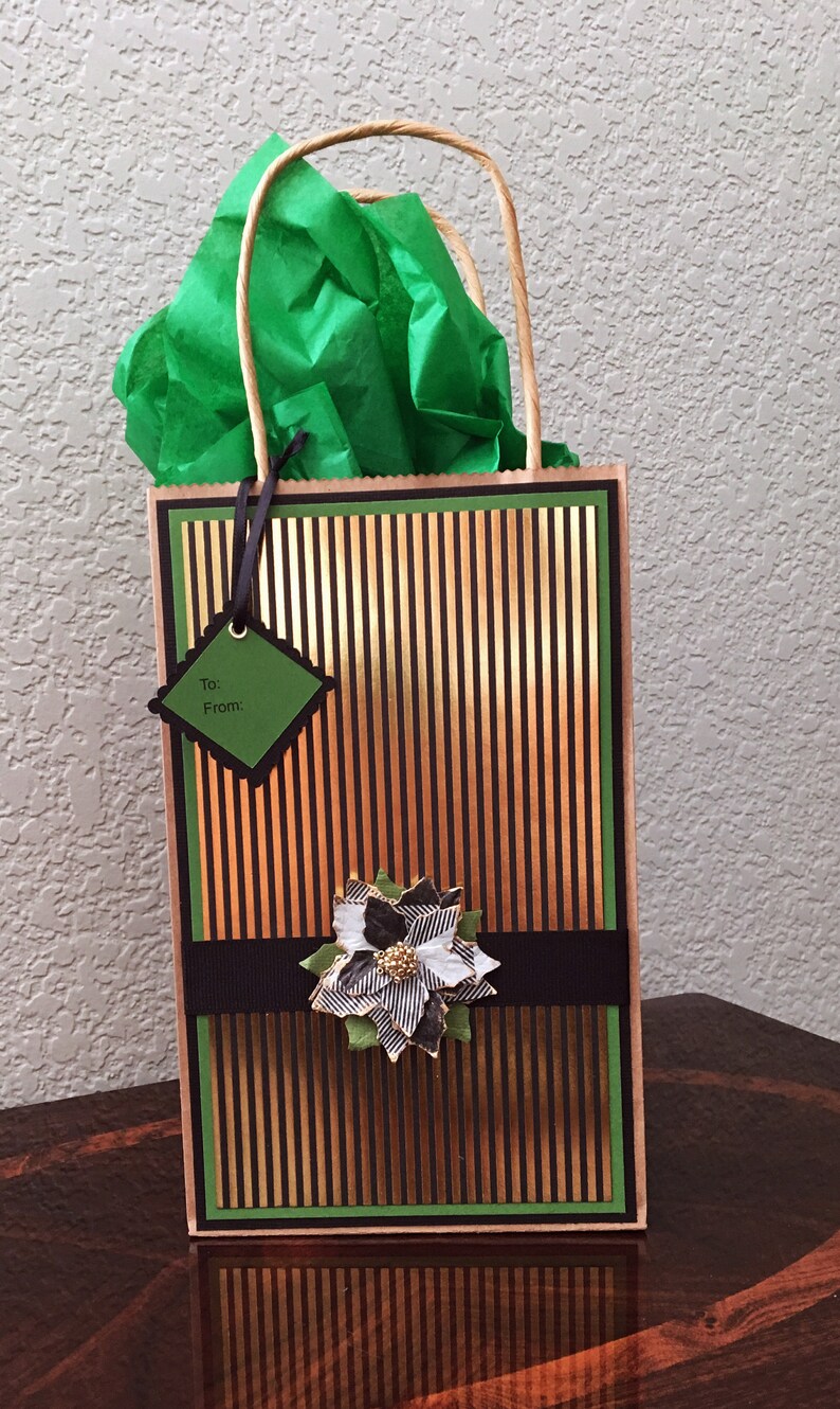 Handmade Gift Bag Elegant Black & Gold Striped Gift Bag With Etsy