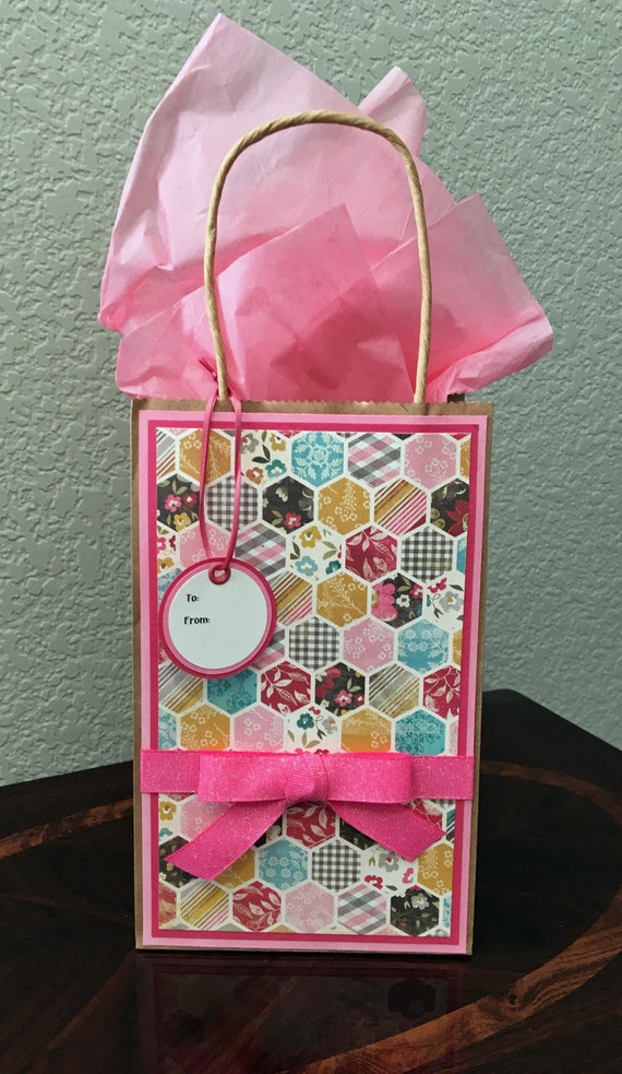 Girly Girl Gift Bag Handmade Gift Bag Feminine Gift Bag Gift Wrapping 9x5 Gift Bag Gift Bag with Tag and Tissue