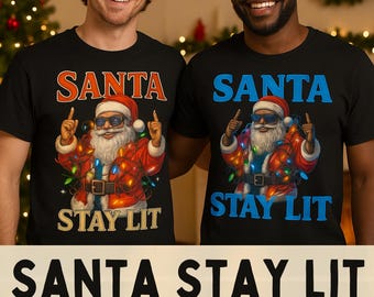 Camiseta navideña negra con luces navideñas divertidas, ideal para fiestas navideñas, ideal para familias.