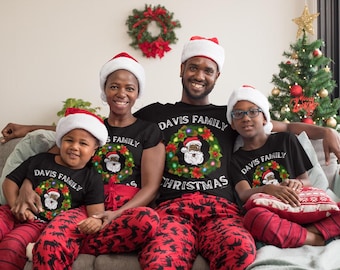 Camisetas personalizadas de Papá Noel afroamericano a juego para toda la familia, saco de Papá Noel, descarga digital.
