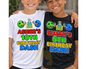 Personalized Gamer Birthday Shirt | Geometry Dash Inspired Video Game | Kids & Adult Sizes | Video Game Theme Favors Birthday Tee Hoodies