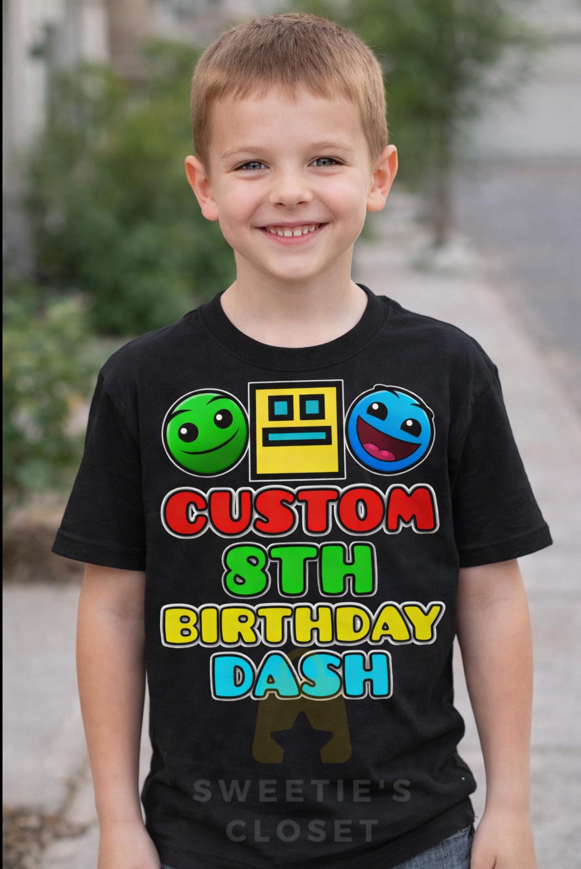 Geometrie Dash Symbol Gesicht Weißes Kurzarm-T-Shirt für Kinder