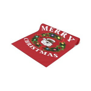 Black Santa Wreath Christmas Table Runner, Holiday Mantel Decor, Poly Blend, Festive Dining Room Accent, Black Santa Christmas Decor image 4