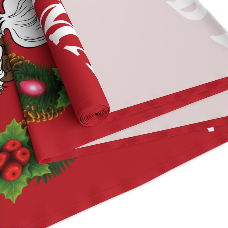 Black Santa Wreath Christmas Table Runner, Holiday Mantel Decor, Poly Blend, Festive Dining Room Accent, Black Santa Christmas Decor image 6