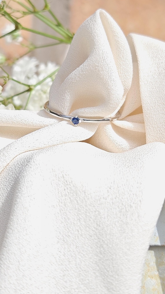 Stackable  Ring • Genuine Sapphire Ring• Tiny sapphire ring • Silver Sapphire Ring•Birthstone Rings• September Birthstone