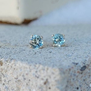 14K  Gold Filled  Genuine Aquamarine Earrings| 4MM  studs |  Natural Aquamarine| March  birthstone| Genuine Gemstone|March birthday gifts