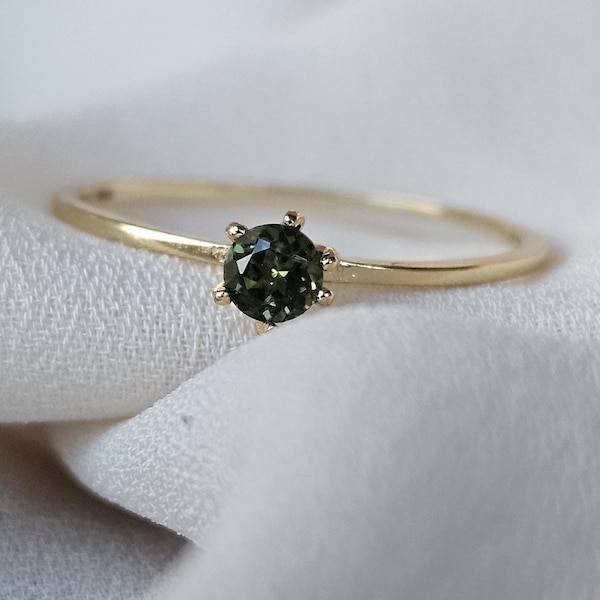 Genuine Green Tourmaline Ring • Gold Tourmaline Ring• Green Ring •Minimal Tourmaline ring • Silver Green Tourmaline Ring