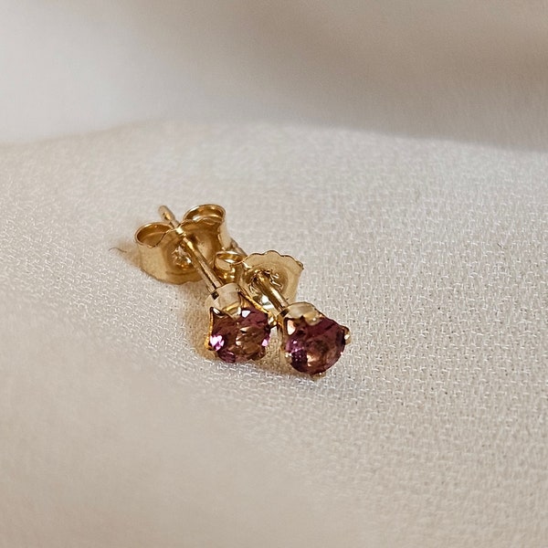 14K  Gold Filled Pink Tourmaline Stud Earrings| 3MM Tourmaline studs | Genuine Pink Tourmaline  | Pink gemstone studs | Tiny Studs