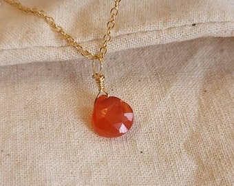Genuine Carnelian Necklace, Gold Filled Necklace, Gemstone Necklace,Dainty Carnelian Necklace, Carnelian Gemstone Jewelry