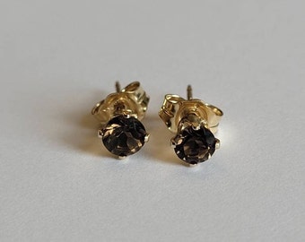 Gold Filled Smoky Quartz  studs l Stud Earrings| 4MM Quartz studs | genuine AAA-grade Smoky quartz  gemstones  | Brown studs | tiny studs