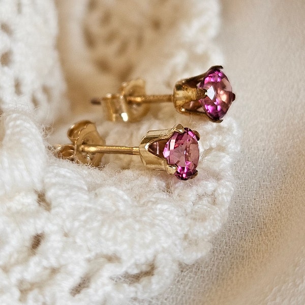 14K  Gold Filled Pink Topaz Stud Earrings| 4MM Pink Topaz studs | genuine AAA-Pink Topaz | Topaz earrings