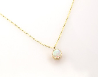 Opal Pendant Necklace, Birthstone Necklace, 14K Gold Necklace, Opal Pendant, Natural Opal, Minimalist Gold Necklace, Dainty Opal Necklace