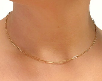 14K Gold Paperclip Chain Necklace: 2.60MM Open Link