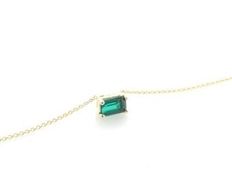 Birthstone Necklace, Emerald Cut Gemstone Necklace, 14K Gold Birthstone Necklace, Dainty Emerald Necklace, Personalized 14k Gemstone Jewelry
