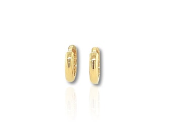14K Yellow Gold Huggie Earrings: Tiny Gold Hoops (2mm x 9mm)
