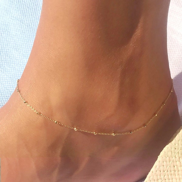 14K Fine Gold Ball & Chain Anklet, 14K Gold Anklet, Summer Anklet, Body Jewelry, Delicate Solid Gold Anklet, Yellow Gold Anklet