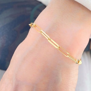 Large Link Paperclip Chain Bracelet, 14K Gold, 3.85MM, Paperclip Chain, Gold Bracelet, 14K Gold Bracelet, Everyday Bracelet, Link Bracelet