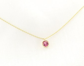 Pink Tourmaline Droplet Necklace, 14K Gold Pink Tourmaline Pendant Necklace, Dainty Jewelry, Pink Gemstone Necklace, Simple Gem Necklace