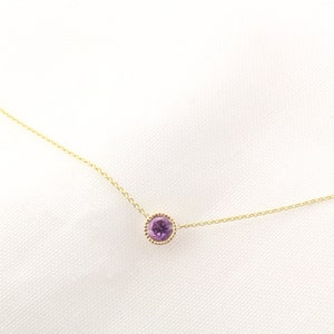 Amethyst Bezel Necklace, 14K Gold Amethyst Necklace, February Birthstone Necklace, 14K Gold Amethyst Bezel Set Gemstone Necklace