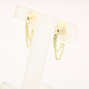 14K Gold Double Strand Chain Earrings: Delicate Ball Studs