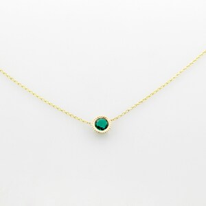 Emerald Necklace, 14K Gold Emerald Bezel Necklace, Delicate Birthstone Necklace, Birthstone Jewelry, May Birthstone, Gift for her image 1