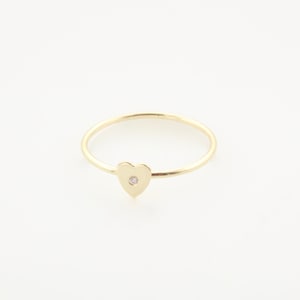 14K Gold Diamond Heart Ring, 14K Dainty Solid Gold Heart Ring, 14K Yellow Gold Heart Ring, 14K Diamond Ring, Stackable Heart & Diamond Ring