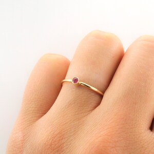 Ruby Bezel Ring, 14K Gold Ruby Gemstone Ring, Genuine Ruby Solitaire Ring, Dainty Gemstone Stackable Gold Ring, July Birthstone Ring