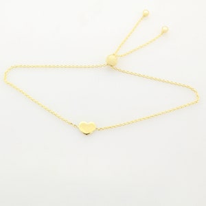 14K Gold Heart Bolo Bracelet: Adjustable Charm Bracelet