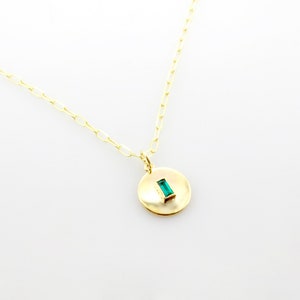 14K Gold Birthstone Charm: Baguette Gemstone Pendant