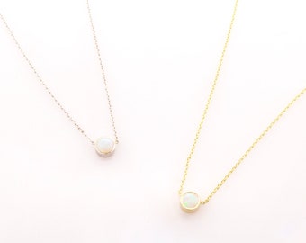 14k Gold Opal Bezel Necklace: October Birthstone Pendant