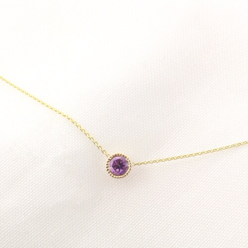 Amethyst Bezel Necklace 14K Gold 