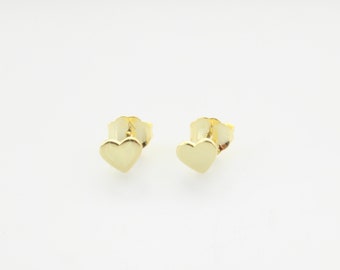 14K Gold Mini Heart Earrings, Yellow Gold Heart Studs, Dainty Everyday Heart Stud Earrings, Second Piercing Studs, Simple Everyday Studs