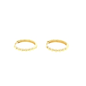 14k Gold Beaded Huggie Earrings: Dainty Minimalist Hoops